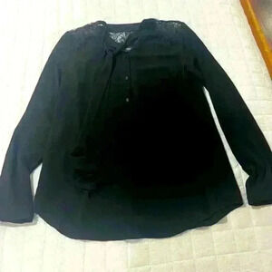 Womens Long Sleeve Tie-Neck Blouse Black Medium - Mossimo‎